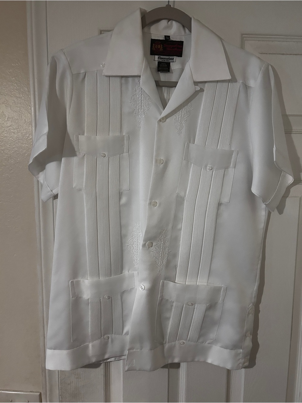 Classic White Guayabera-Style Short Sleeve Shirt
